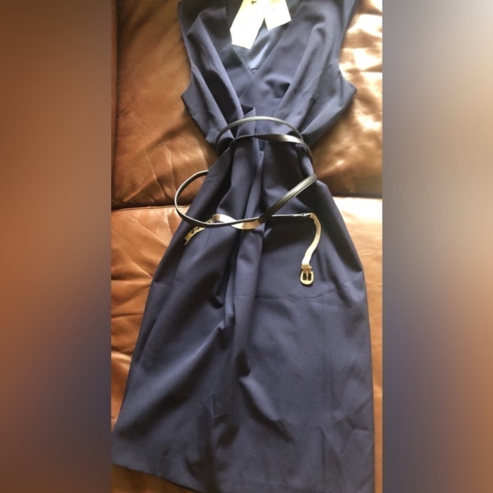 NWT Floor modelRALPH  LAUREN black label Wool Navy Wrap Double Belted Dr…‌‌‌
